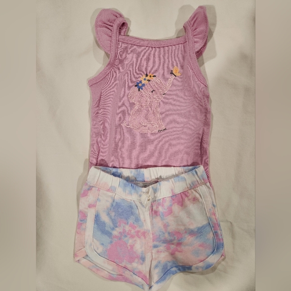 Carter's Baby Girl Pink Elephant Bodysuit & Blue Tye Dye Shorts Set Size 3M NWT - Picture 3 of 9